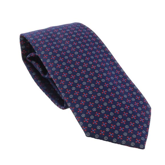 Emporio Armani Midnight Blue Circle Graphic Polyester-Silk Blend Tie – 3in